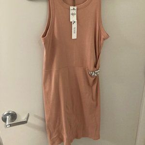 NWT Express Peach Rhinestone Brooch T-Shirt Dress Size Small